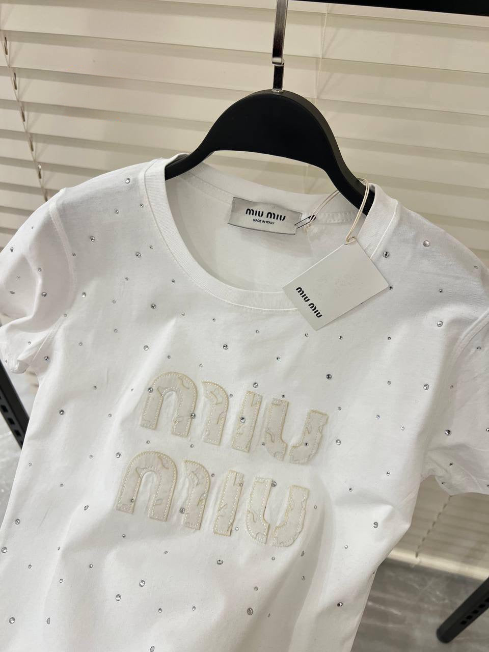 Crystal-embellished miu miu T-shirt