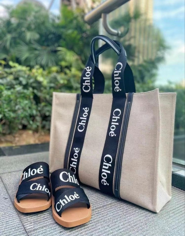 Chloé Woody Canvas Slides