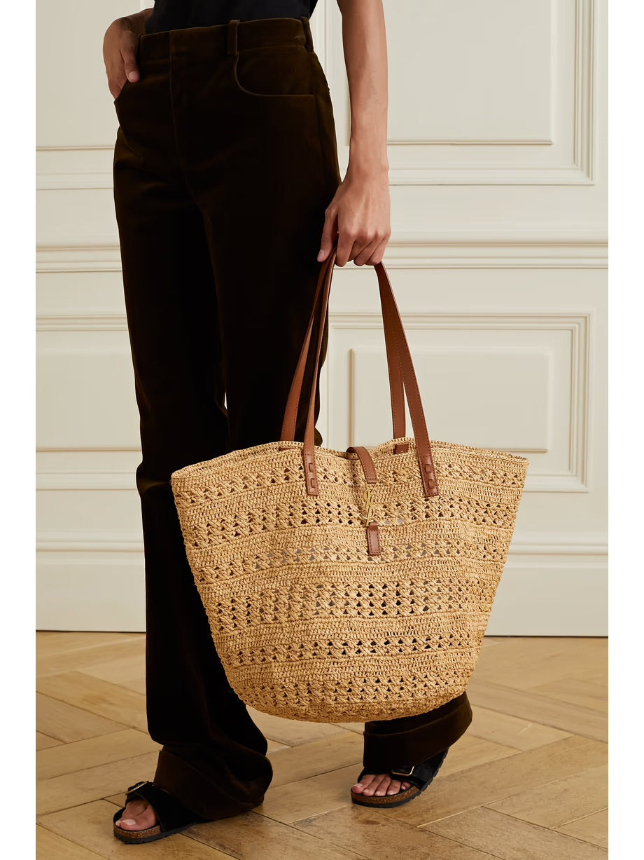 Saint Laurent Panier medium leather-trimmed raffia tote