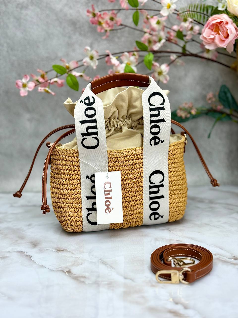 Woody Small raffia bucket bag