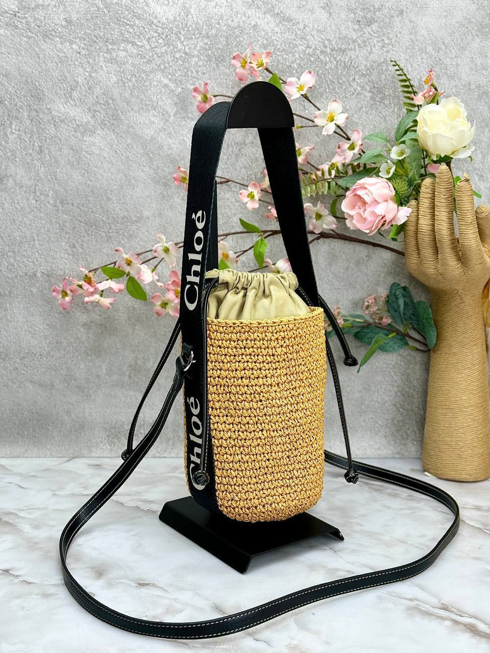 Woody Small raffia bucket bag