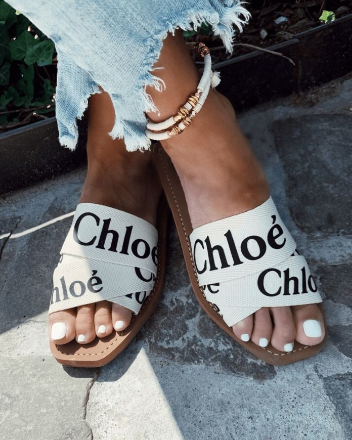 Chloé Woody Canvas Slides