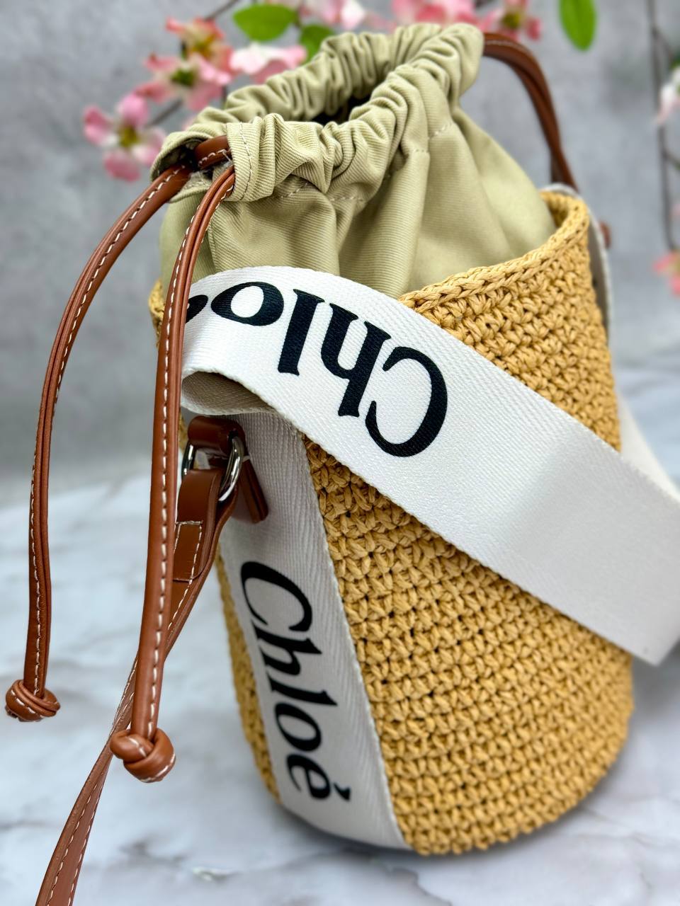 Woody Small raffia bucket bag