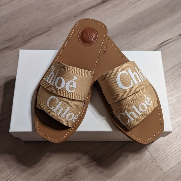 Chloé Woody Canvas Slides