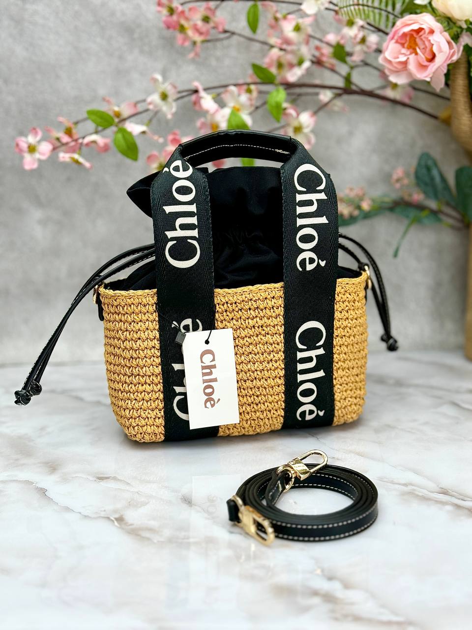 Woody Small raffia bucket bag