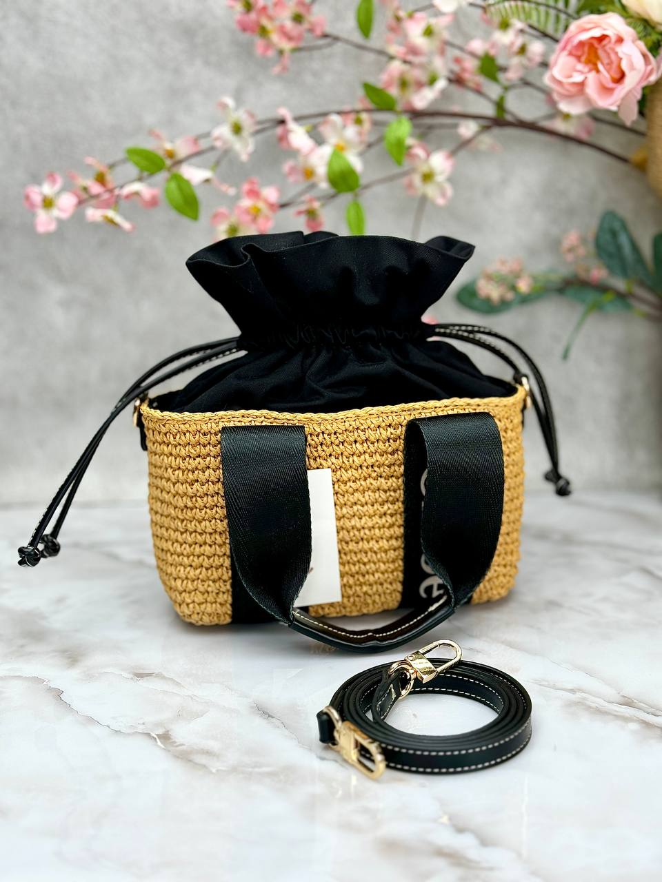 Woody Small raffia bucket bag