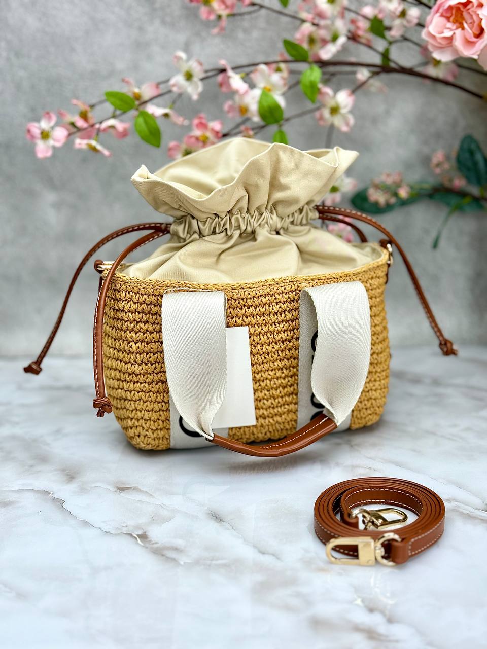 Woody Small raffia bucket bag